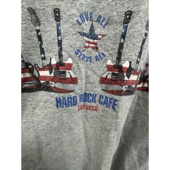 Vintage Hard Rock Cafe Love All Serve All Gray XXL Guitar Red White Blue Patriot - Picture 2 of 8